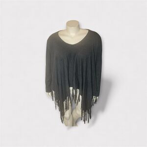 Women’s Sweater 3X Grey Fringe Hem Knit Boho Lagenlook Artsy Cozy Flowy Casual